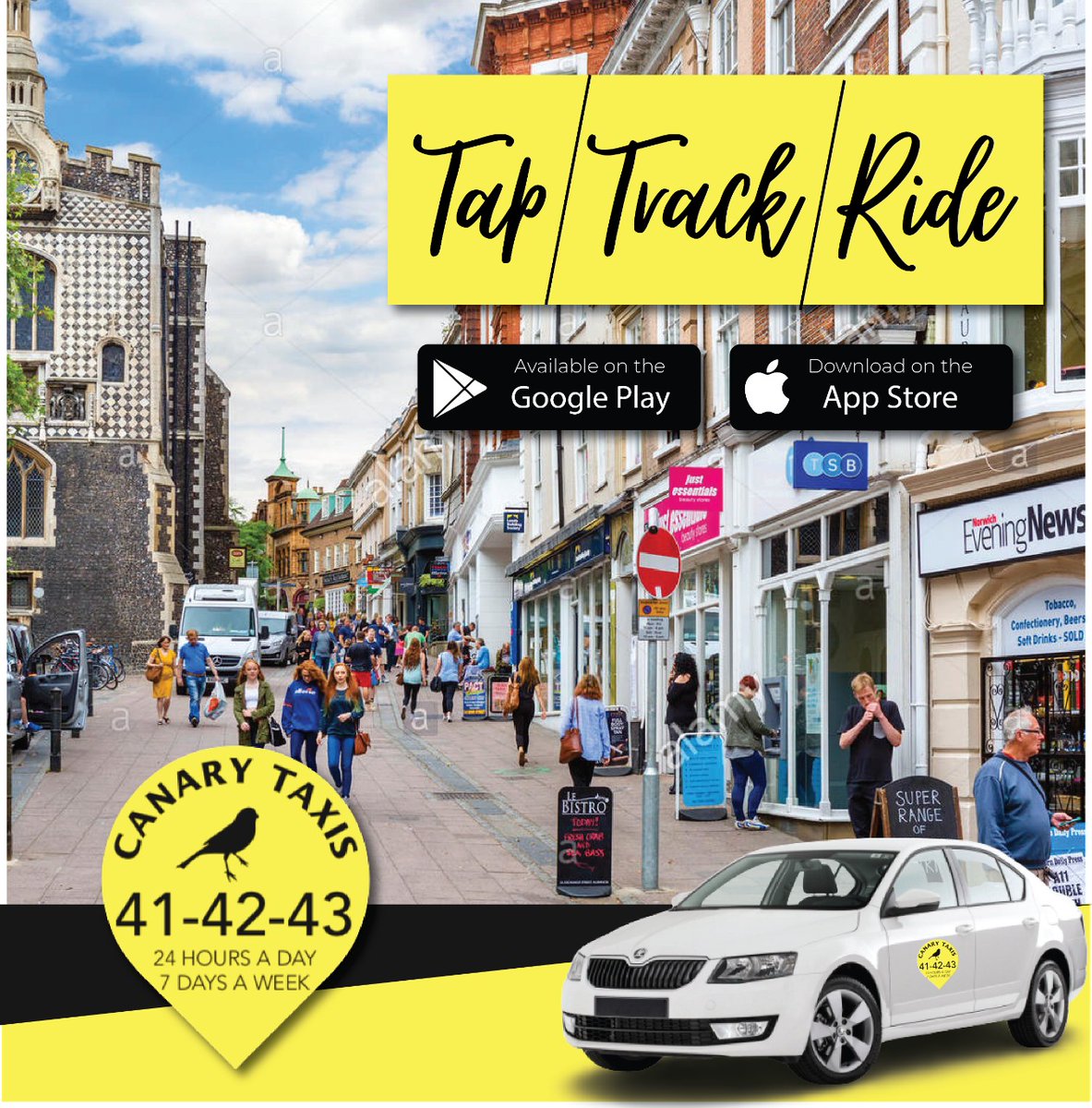 𝗧𝗔𝗣 𝗧𝗥𝗔𝗖𝗞 𝗥𝗜𝗗𝗘 
Driver tracking, priority service &amp; cashless payments are just two taps away when you travel by the Canary Cars app!
📞 → 01603 414243
Download our app 👇
onelink.to/j3e76tk