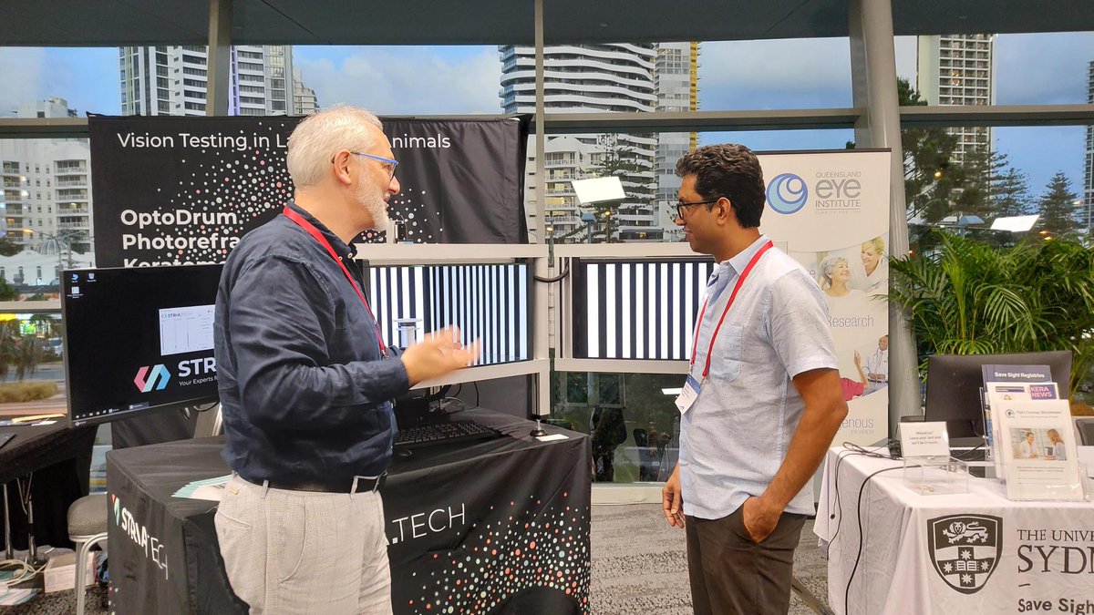 Currently visiting #ISER2023 in Australia 🦘? Come by our booth and talk to one of the #Striatech founders – Thomas Münch (on the left)! He is happy to answer your questions and will show you the #OptoDrum in action.

#ISER #glaucoma #eyeresearch #ISER2023