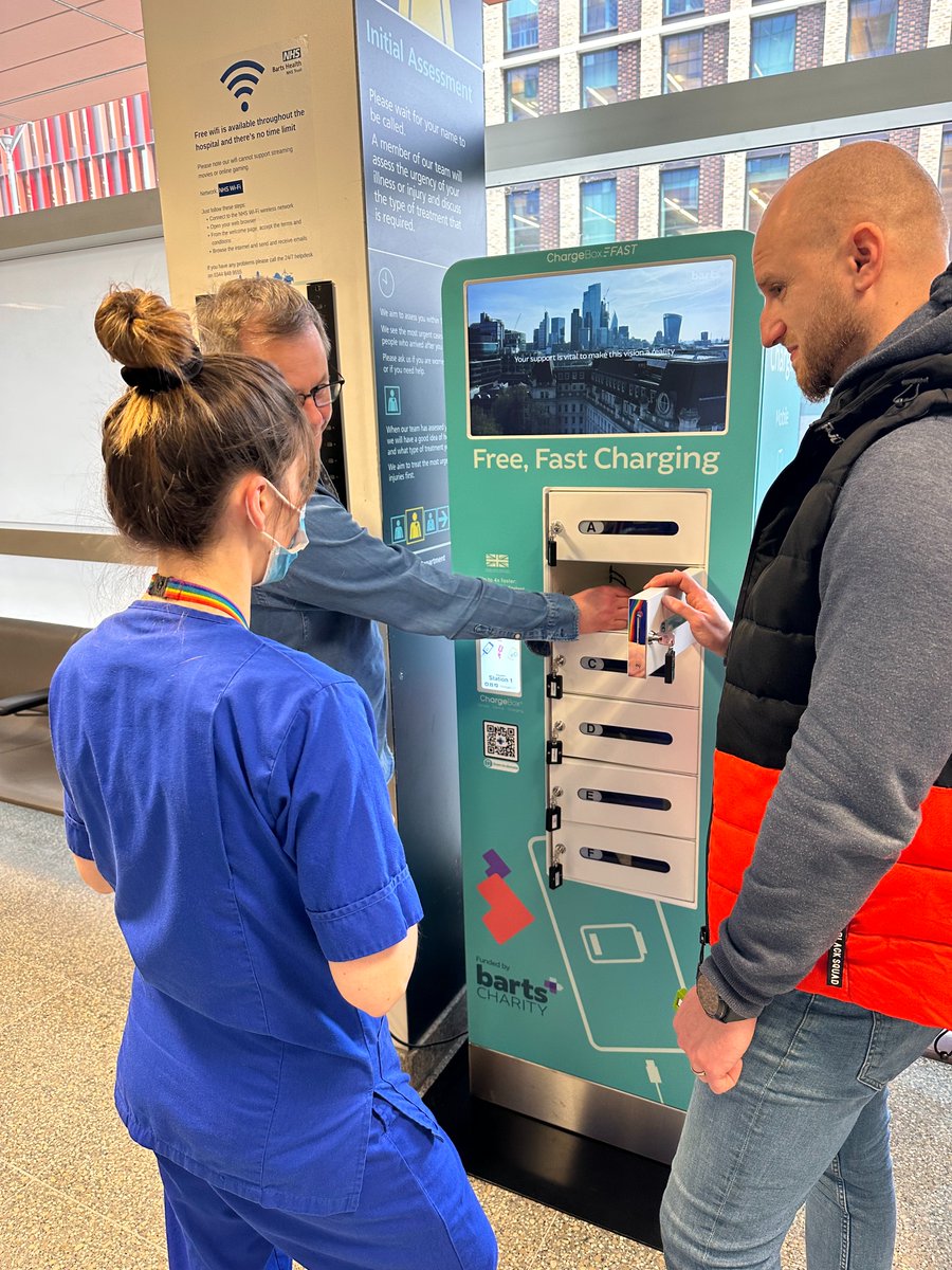 Barts_Charity's tweet photo. 🔋 Low battery? No problem!

Watching your phone battery drain when in hospital can be very stressful.

To fix this, we've funded brand new phone charging stations at the @royallondonhosp ED. Now, patients can stay in contact with their loved ones when they need support most. https://t.co/quWbqfja2y
