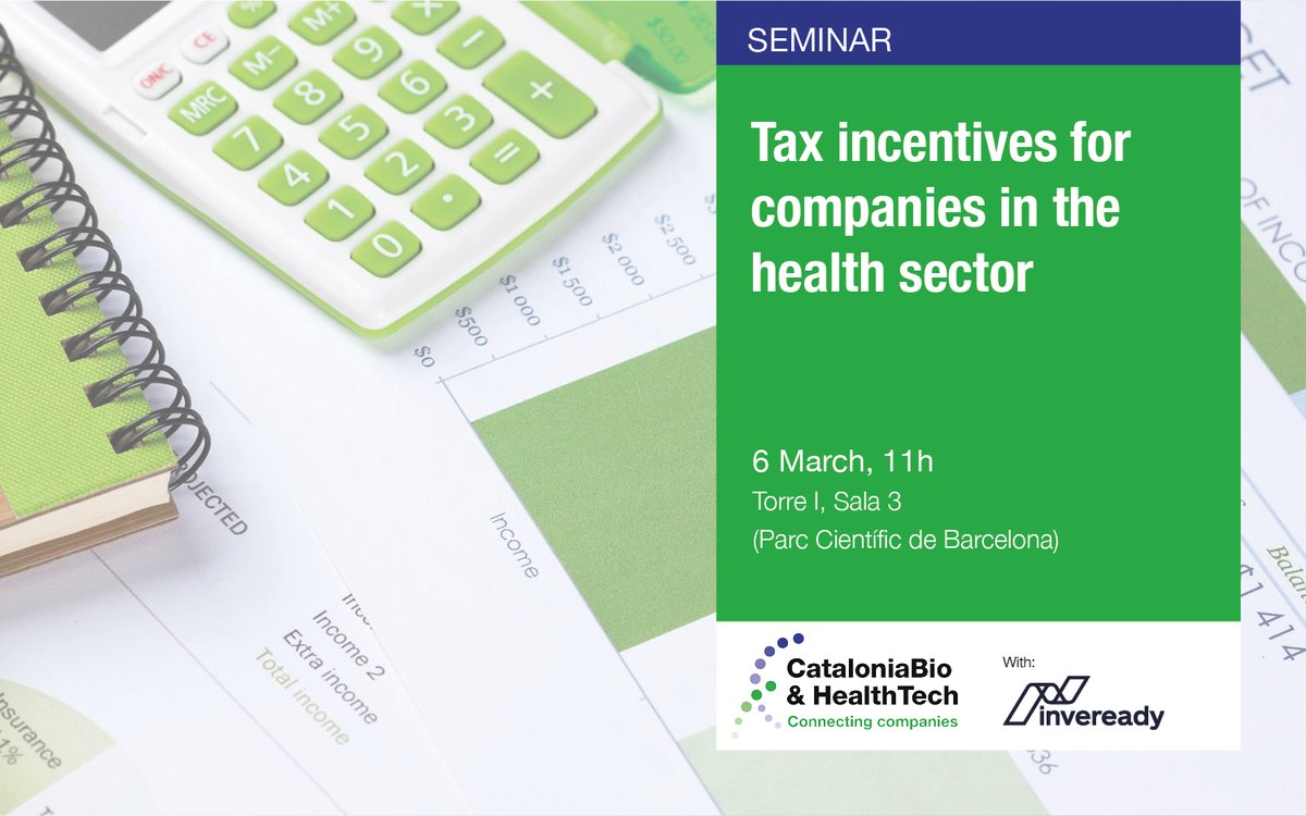 RT @CataloniaBioHT: 🟢 AGENDA | Seminar: Tax incentives for companies in the health sector, with @inveready 

🗓️ 6 March, 11-13h
📍 @PCB_UB 

Registration is free for #CataloniaBioHT members and #PCBCommunity 👉🏻 ow.ly/6zWA50MXERK

#WeAreCataloni…