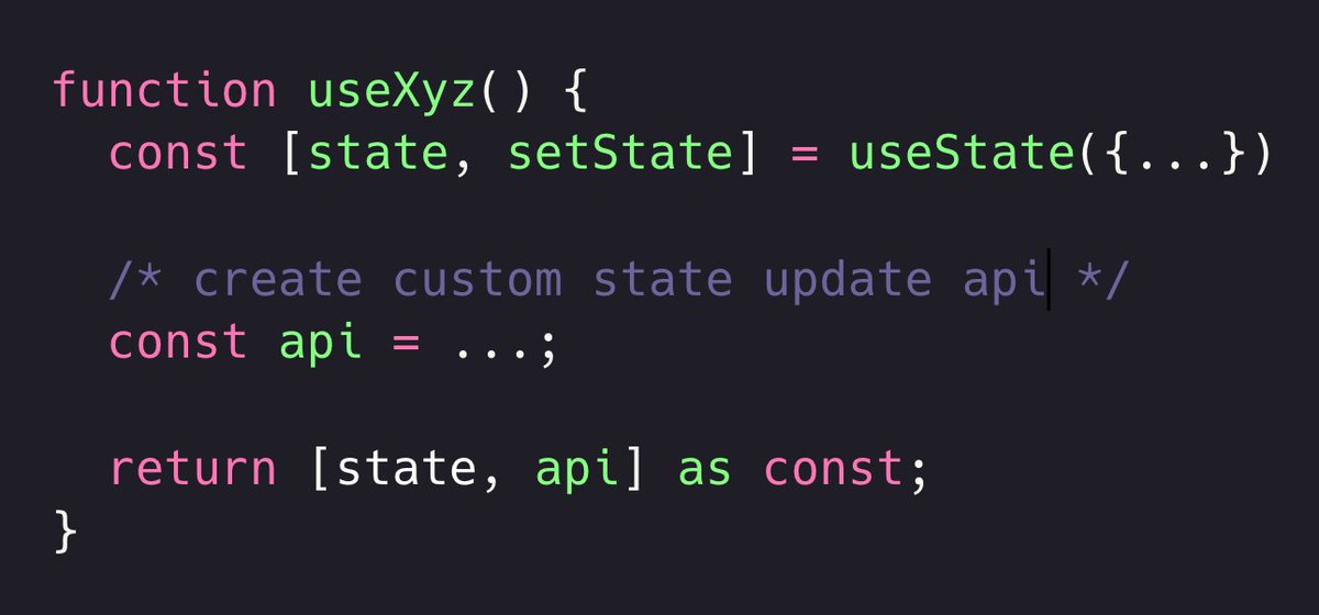 sebastienlorber's tweet photo. 👍 Returning "as const" is definitively a nice trick to know

I use it often often to create custom hooks state update API and still benefit from TS type inference flowing to other parts of the system

https://t.co/GyAUBTb3jW https://t.co/copAGTSaP4