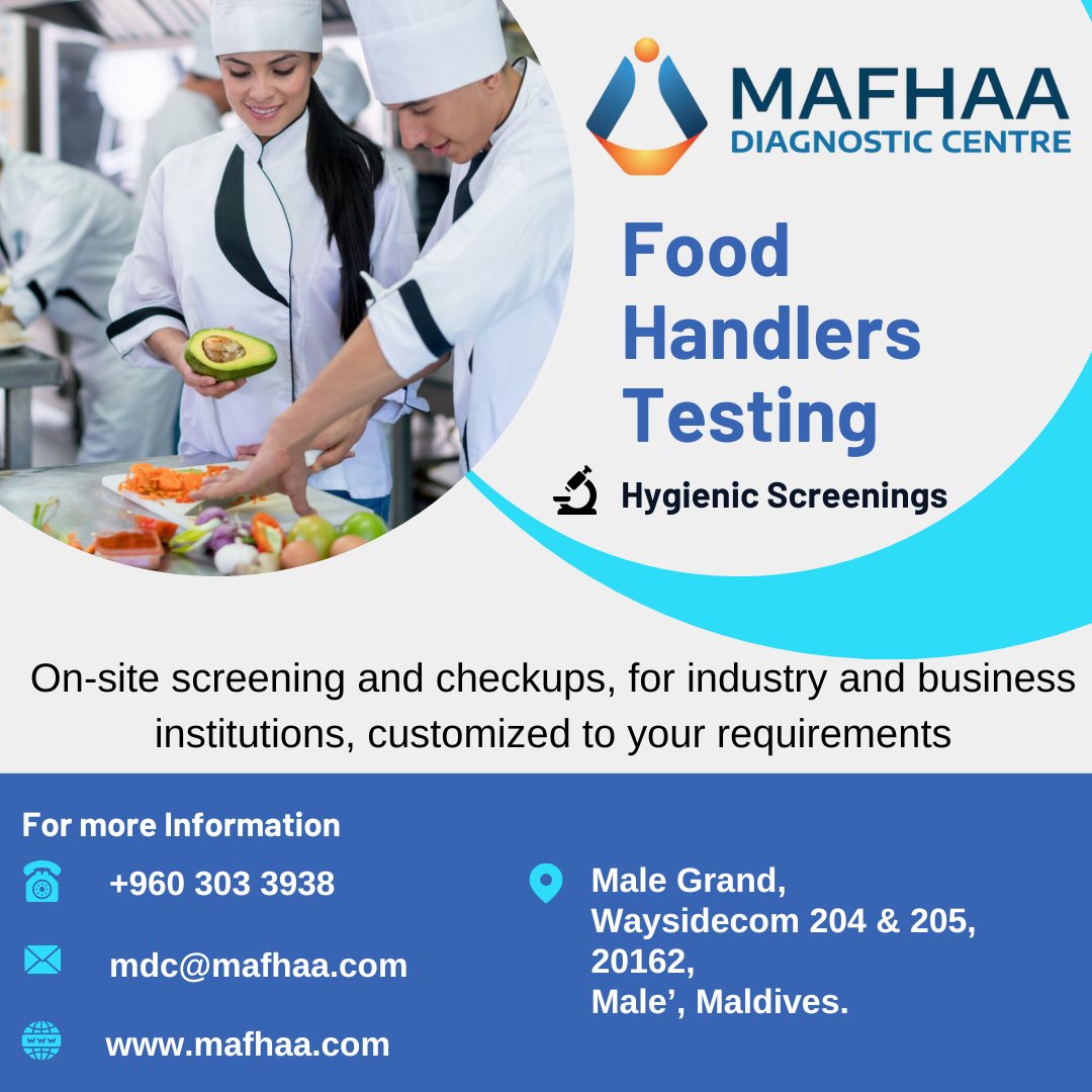 MafhaaDC's tweet photo. Food Handlers Test ensures compliance with best practices which is an important step in developing a culture of food safety.

To learn more about our Food Handlers Test, 
Call: +960 303 3938
Email: mdc@mafhaa.com
#testwithconfidence 
#healthcareforhealthylife https://t.co/Avgr02X506