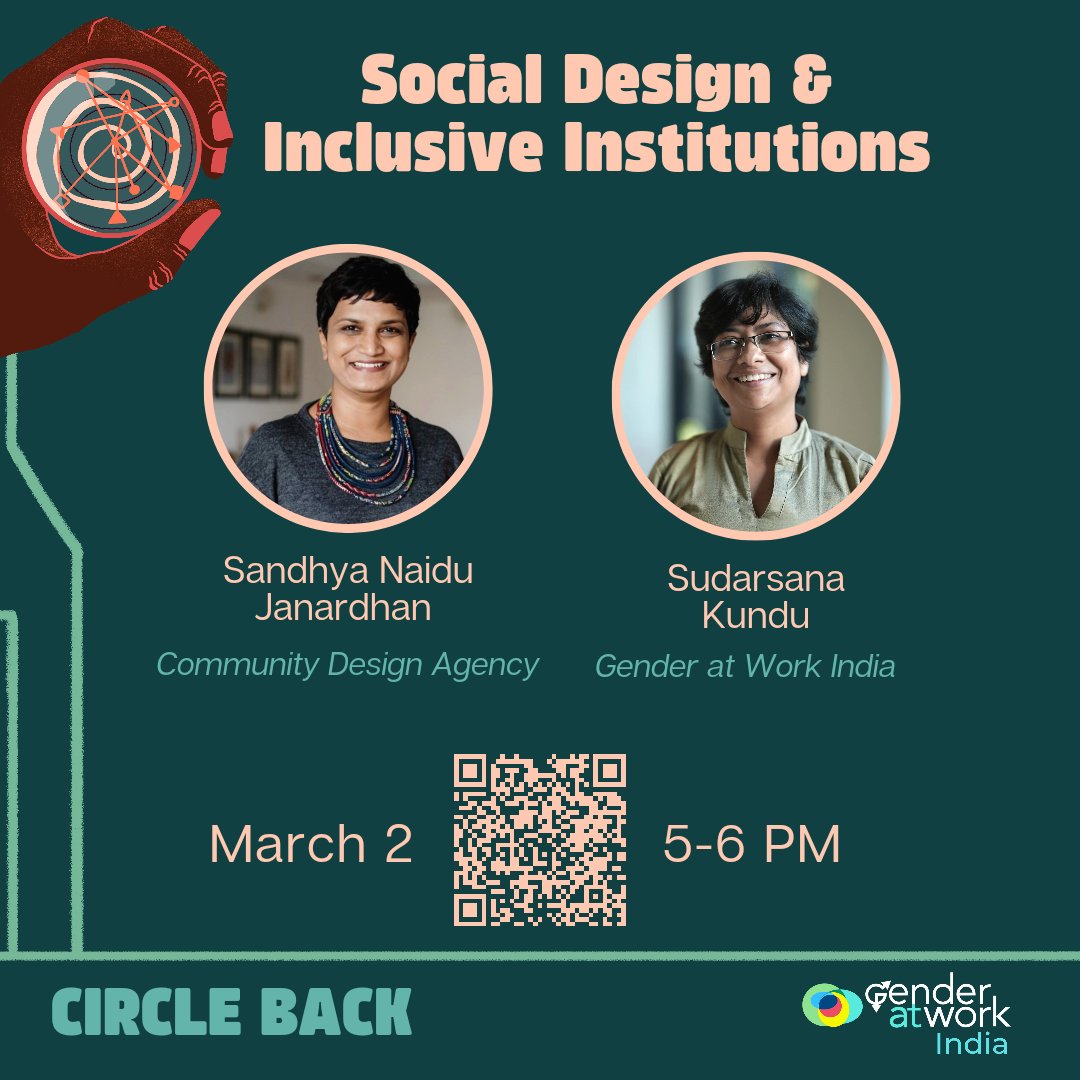 GenderatWorkInd's tweet image. Circle Back | For the first conversation in our new series, we'll #circleback to the idea(s) of Social Design and Inclusive Institutions.

Join us on March 2 at 5 PM!
Register here:us06web.zoom.us/webinar/regist…

#socialdesign
#inclusivity 
#institutionalchange