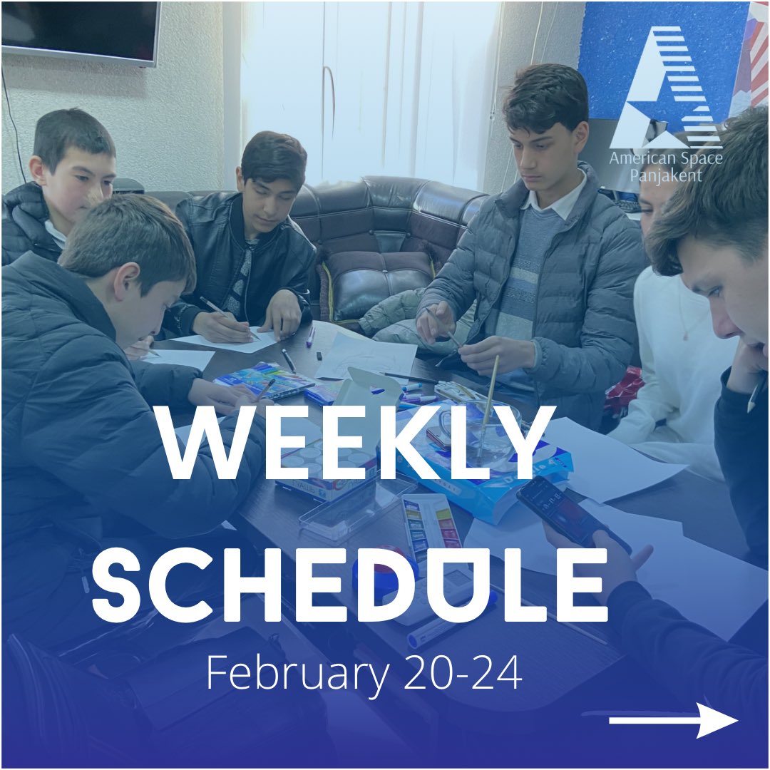ASPanjakent's tweet photo. It’s our this weeks schedule✨
 Come to the AS Panjakent and enjoy clubs with us . We are happy welcome you to ASP anytime🤗

🪧 Eligibility criteria: 
*must be 14 years or above

#eco #book #lego #clubs 
#schedule https://t.co/J3diw00mBw