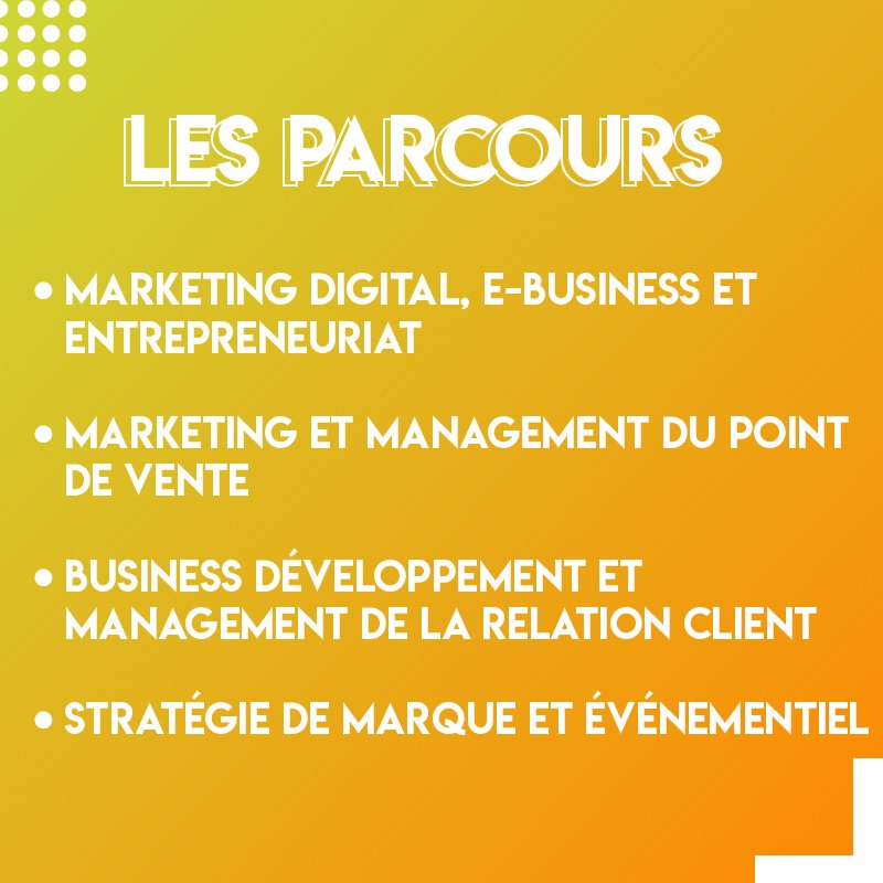 IUTdeLens's tweet image. On vous propose un petit tour d'horizon de nos 4 BUT ! 🎓
On commence aujourd'hui avec notre BUT Techniques de Commercialisation 🟡
Profils acceptés, choix de parcours, poursuites… 🧐