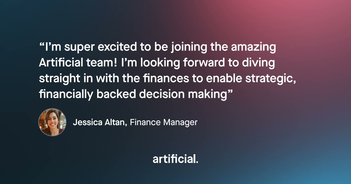 A big welcome to our new Finance Manager, Jessica Altan!

Having worked with Artificial as a client for several years, Jess now joins the team full time to oversee our strategic financial decision making.

#newhire #financejobs