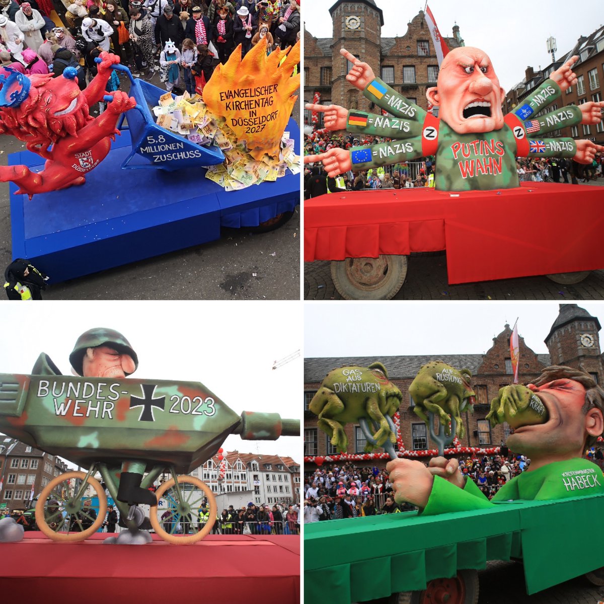 Beim diesjährigen #Zoch am #Rosenmontag in #Düsseldorf waren natürlich wieder die Mottowagen des Künstlers Jacques #Tilly dabei. Wie immer hat er dabei gewohnt provokant aktuelle politische und gesellschaftliche Themen aufgegriffen.