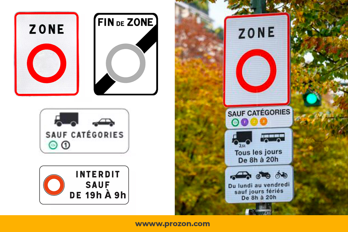 Prozon_com's tweet image. 🚫 Les panneaux d'interdiction #ZFE  limitent l'accès aux véhicules les plus #polluants. 🚙

D’autres viennent apporter des caractéristiques : 
- Certificats de qualité de l'air 🍃(vignettes Crit'Air) des véhicules dérogatoires ; 
-  Période des #restrictions de passage. 🕛