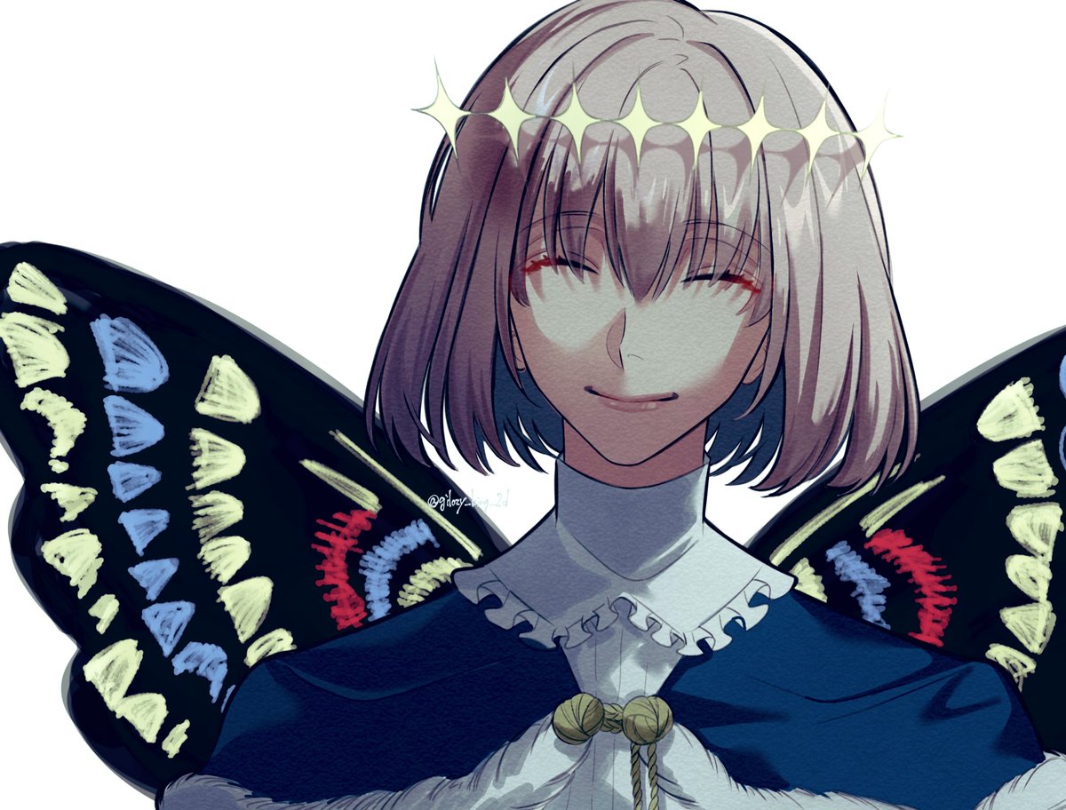 oberon (fate) 1boy male focus wings solo smile closed eyes butterfly wings  illustration images