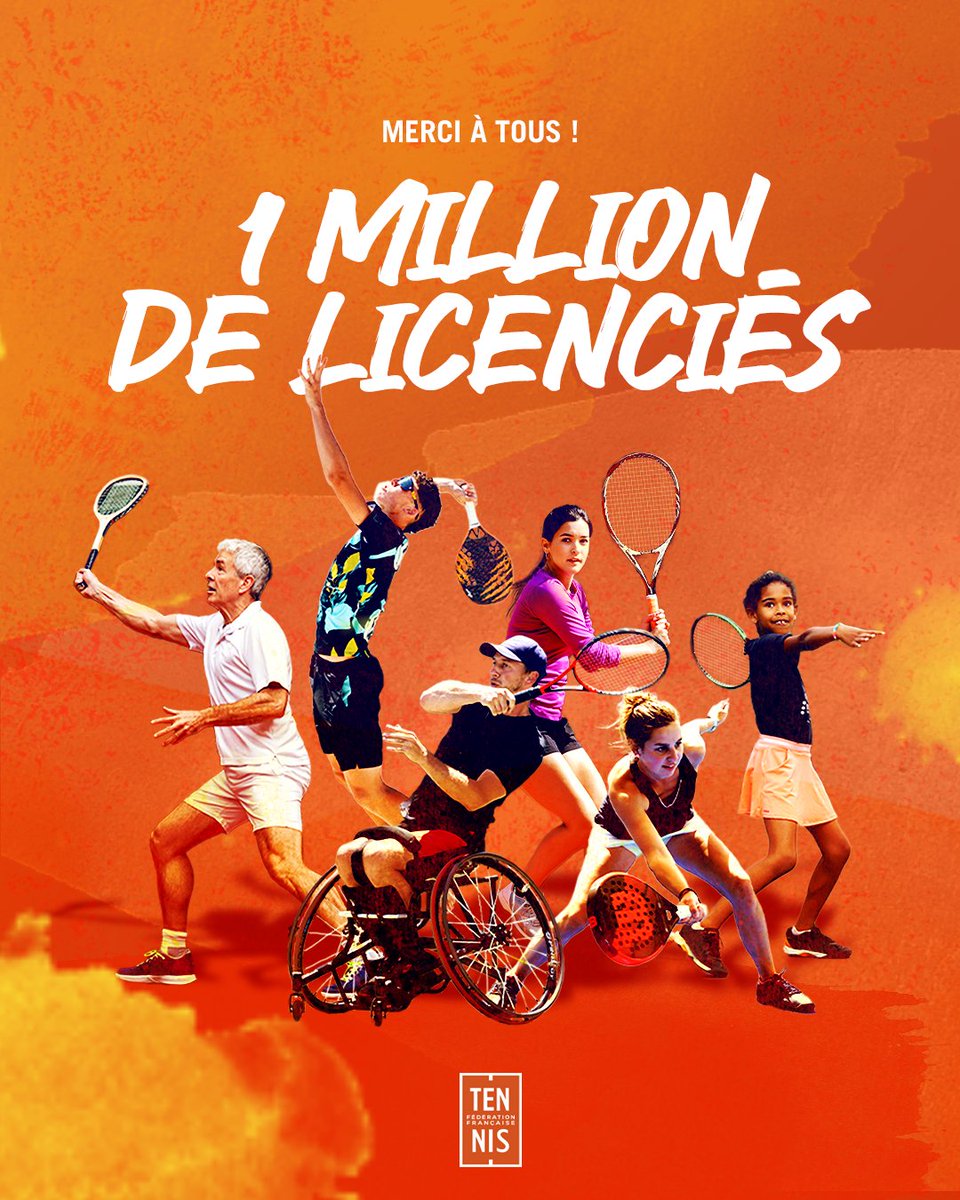 FFTennis's tweet photo. 𝟷 𝟶𝟶𝟶 𝟶𝟶𝟶 de licenciés tennis, padel, et beach tennis !

Pour la deuxième année consécutive, la FFT atteint la barre symbolique du million de licenciés 🚀 (L'an dernier ce cap avait été atteint en juin)

👉 https://t.co/FjotsPDdOi

Merci à tous ! 💙 https://t.co/00NVDfSDwR