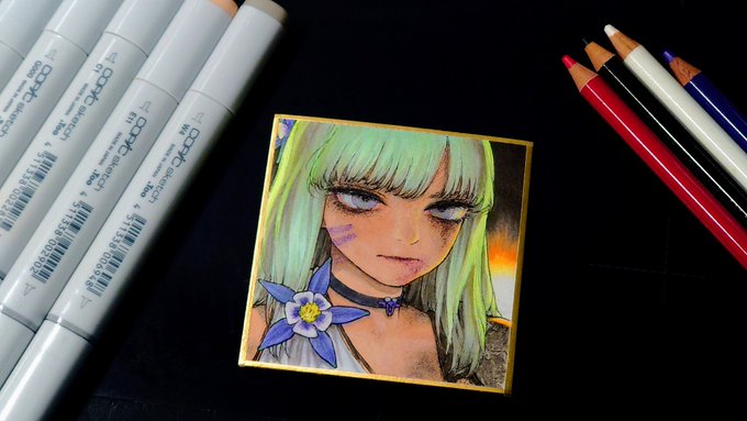 コピックのにじみに慣れてなくて苦労したけどミニ色紙1枚完成。
COPIC sketch Basic 36 colors
uni ARTERASE COLOR 24色
コーリンいろえんぴつ NEON COLORS 12色 