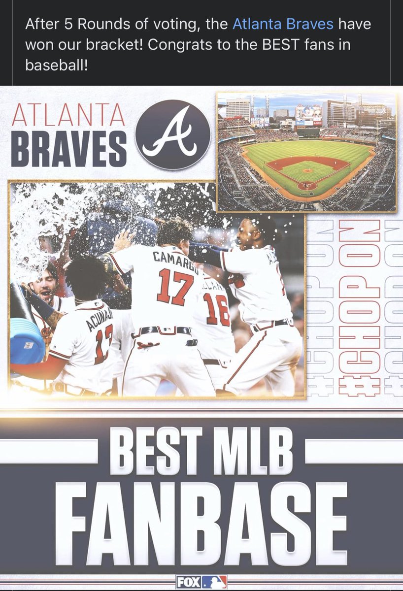 Throwback to 3 yrs ago when #BravesTwitter won Best Fanbase, which of course we did because we are insane ❤️⚾️💙 Luv ya #BravesFam 🫶🏻