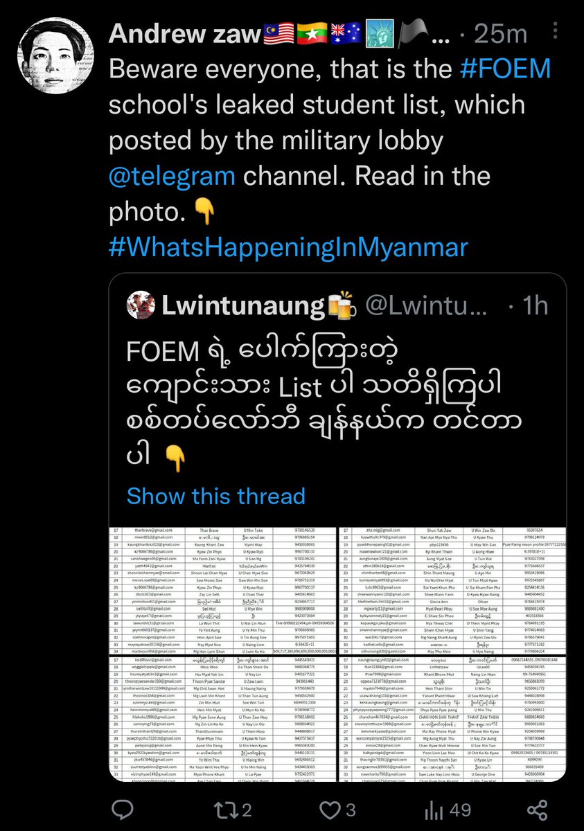 HarryNaing99's tweet photo. Dear @UN @POTUS @UN_HRC
@SavetheChildren @UNGeneva All the primary students (children) and their families are in danger right now. Many datas of "FOEIM School" are getting out to the Military terrorists propagandas.

 We need HELP immediately. Please!!!!
#WhatsHappeningInMyanmar https://t.co/UuRvi2ybRT