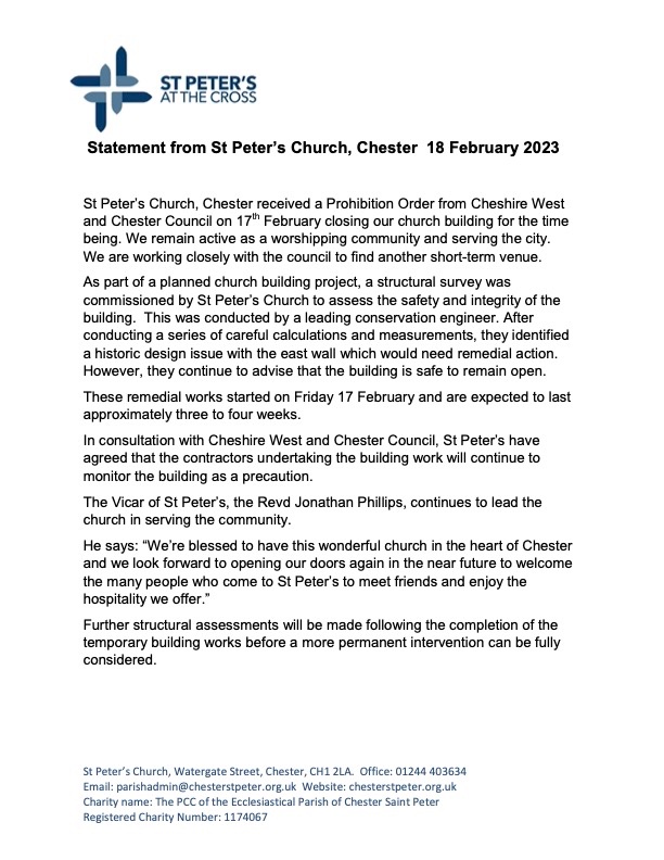 St Peter's latest press release!