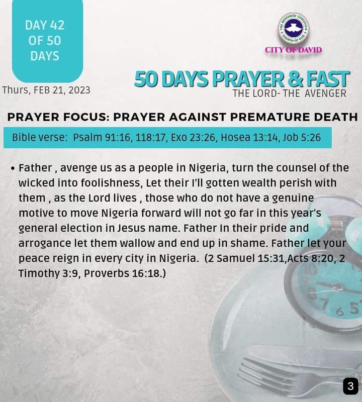 RCCGCityofDavid's tweet photo. DAY 42 Prayer Points for #50DaysFast - Tuesday, February 21, 2023
#RCCGFast
#RCCGFast2023
#CODDailyPrayerPoints https://t.co/rdDfSXHIu3