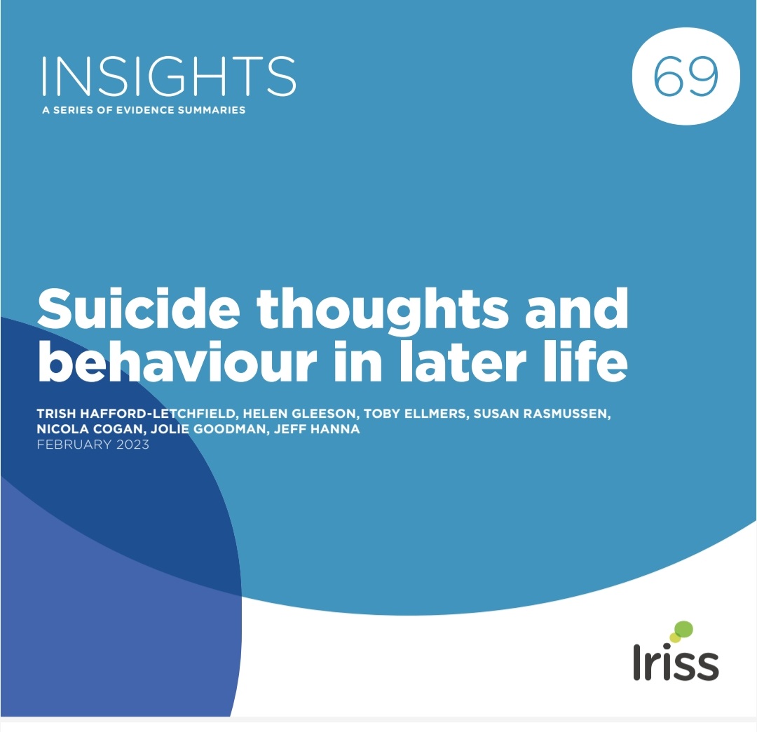 🌟Delighted to share new evidence summary on the topic of suicide thoughts and behaviour in later life by @irissorg. It provides guidance for practitioners and prevention providers who work with older people 🧓🏽👵🏻👴🏾🧓🏿👵🏽 Check it out ⤵️ iriss.org.uk/resources/insi…