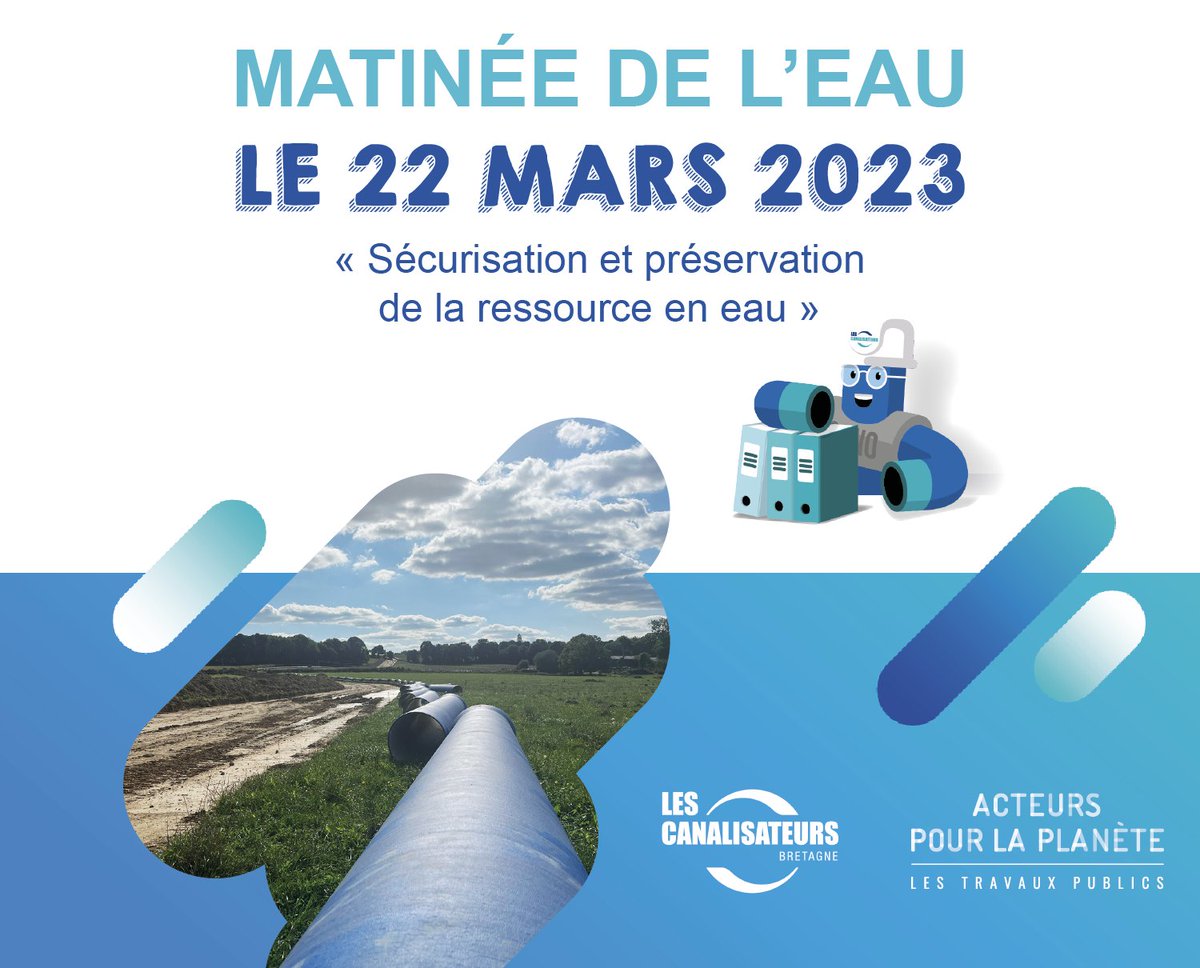 FRTP Bretagne (@frtpbretagne) on Twitter photo Les <a href="/Canalisateurs/">Les Canalisateurs</a> de Bretagne vous invite à la Matinée de l'Eau, qui se tiendra le 22 mars 2023 à 9h30, sur le thème de la #sécurisation et la #préservation de la ressource en #eau. On vous attend nombreux ! 👉 inscription par mail via bretagne@fntp.fr ou au 02 99 63 66 33 Les <a href="/Canalisateurs/">Les Canalisateurs</a> de Bretagne vous invite à la Matinée de l'Eau, qui se tiendra le 22 mars 2023 à 9h30, sur le thème de la #sécurisation et la #préservation de la ressource en #eau. On vous attend nombreux ! 👉 inscription par mail via bretagne@fntp.fr ou au 02 99 63 66 33