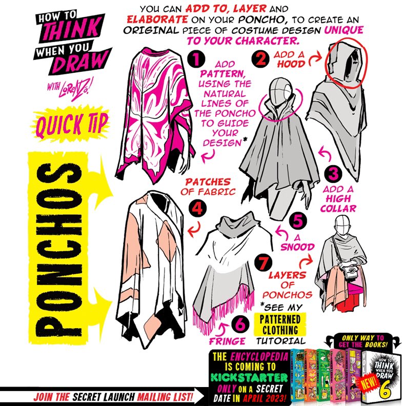 PONCHOS from the #howtoTHINKwhenyouDRAW encyclopedia - the world’s ONLY encyclopedia of drawing tutorials, posted up FREE for EVERYONE, FOREVER, with NEW and CLASSIC tutorials coming up EVERY DAY right here only on our twitter :)
#gamedev #manga #conceptart #illustration