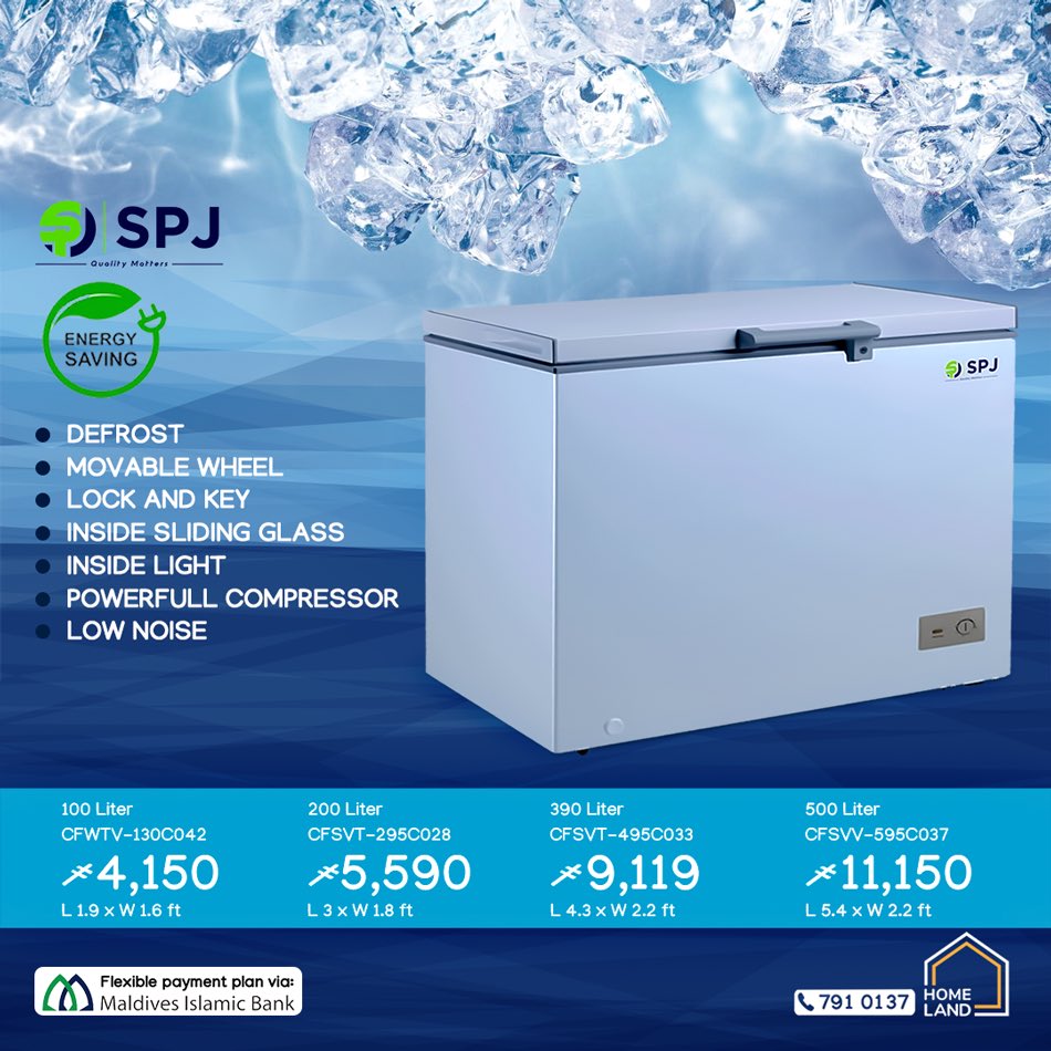 New Arrivals 🔥🔥
We have Restocked SPJ Chest Freezers in all sizes
Dnt Miss!! Place Your order now!! 
For Free Delivery viber us at 7910137

#chestfreezer #spjproducts #homelandmv