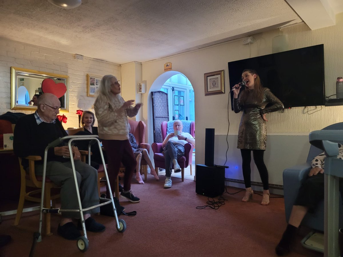 HealthcareAster's tweet photo. Romantic songs and some fizz for the residents at The Meadows Nursing Home for Valentines Day! Thoroughly enjoyed by everyone. 
 #aster #carehomeactivities #nursinghome #carehome #asterhealthcare #shethjeebun #samjeebun #valentines #loveisintheair #bromsgrove #themeadows https://t.co/J3H1ogBNwz