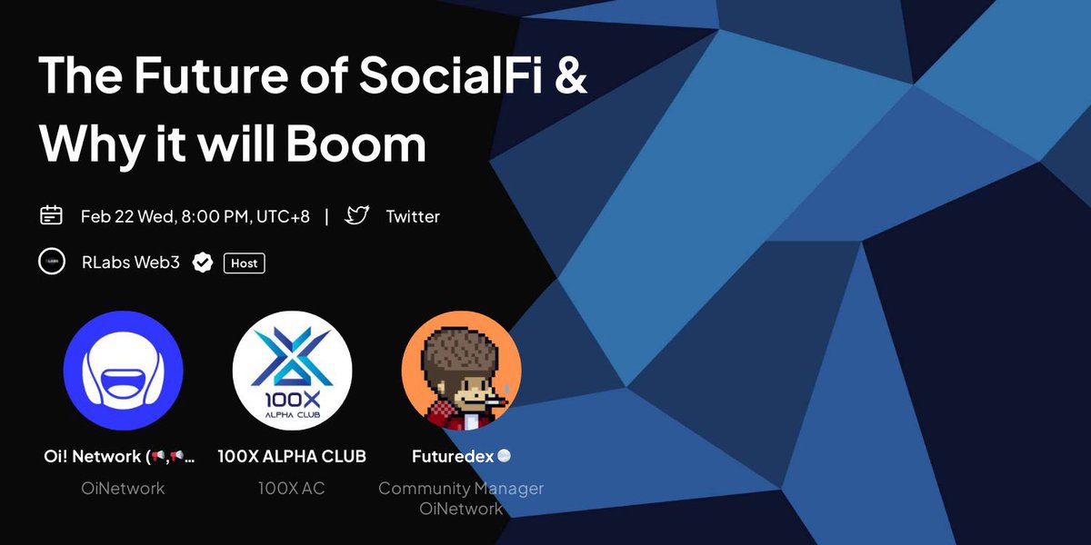 SocialFi has been booming and we got the honor to invite @OiNetwork_xyz and <a href="/100XAlphaClub/">100X ALPHA CLUB</a> to join us in an AMA tomorrow!