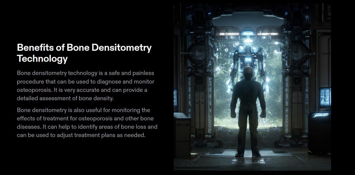 delysch's tweet image. Generé una presentación con IA sobre la tecnología de la Densitometría Ósea, y lamento decirlo pero no me gana. Así que voy bien en mi propio diseño.
Ahora resalto que:
a. Me gusta el título
b. Me encantan las imágenes 
#densitometry #IA