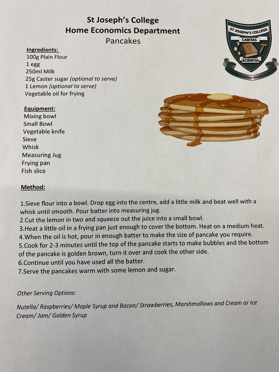 stjosephs1992's tweet photo. Donโt forget itโs Pancake Tuesdayโฆ.why not try some ๐๐๐ฅ#pancaketuesday #Lent #shrovetuesday #getflipping https://t.co/TTBoXz6YHB