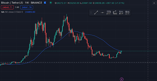 BTC at a very key area…

Looking for a breakthrough of the SMA50 on the weekly timeframe📊

Will we break 25k again in the next 24 hours?