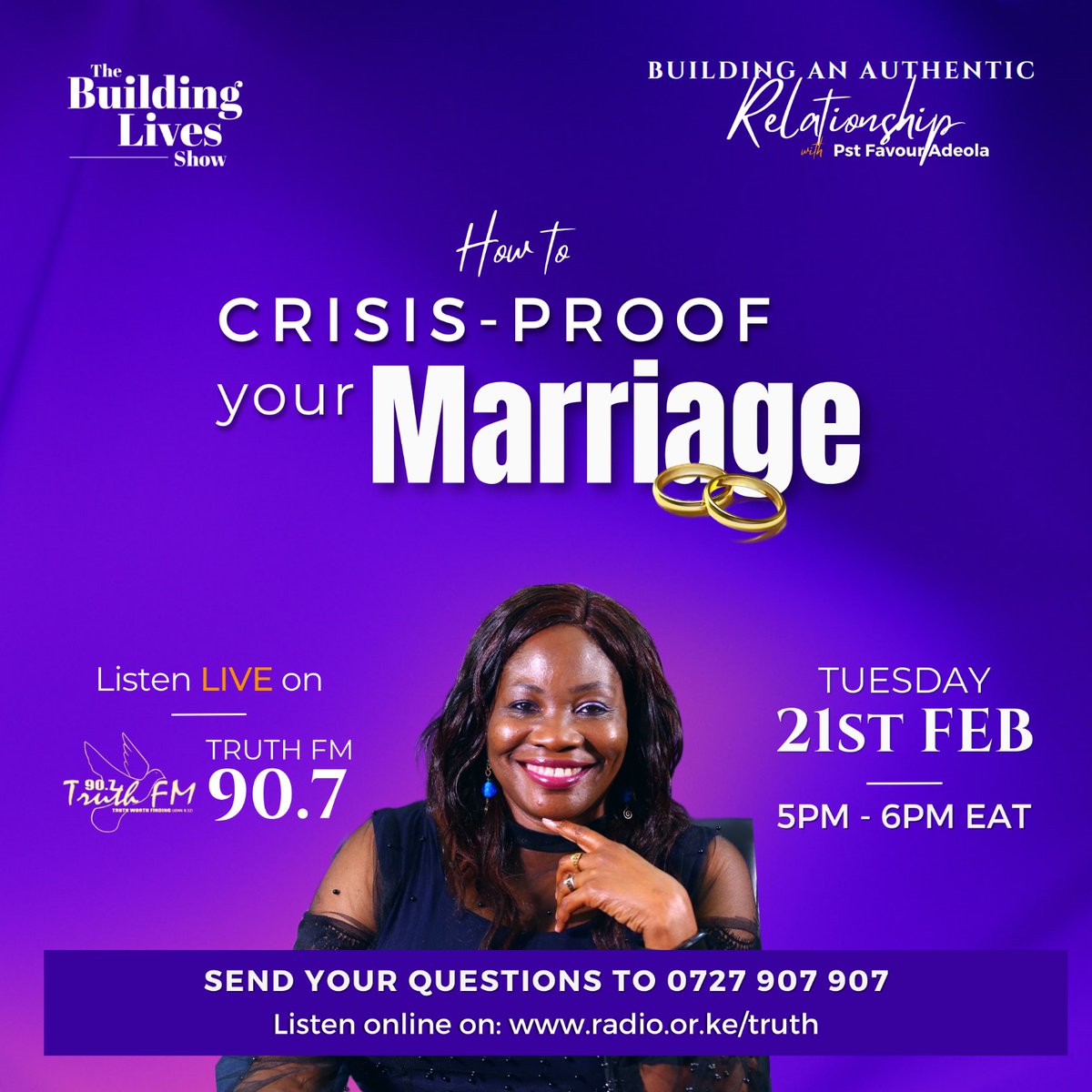 Buildingliveske's tweet image. How do you build a crisis-proof marriage and home? Join @AdeolaPastor on @Truthfmkenya with @SGatogo for the Building Lives Show! The show is ON right now! #TruthExpress #TruthfmDrive