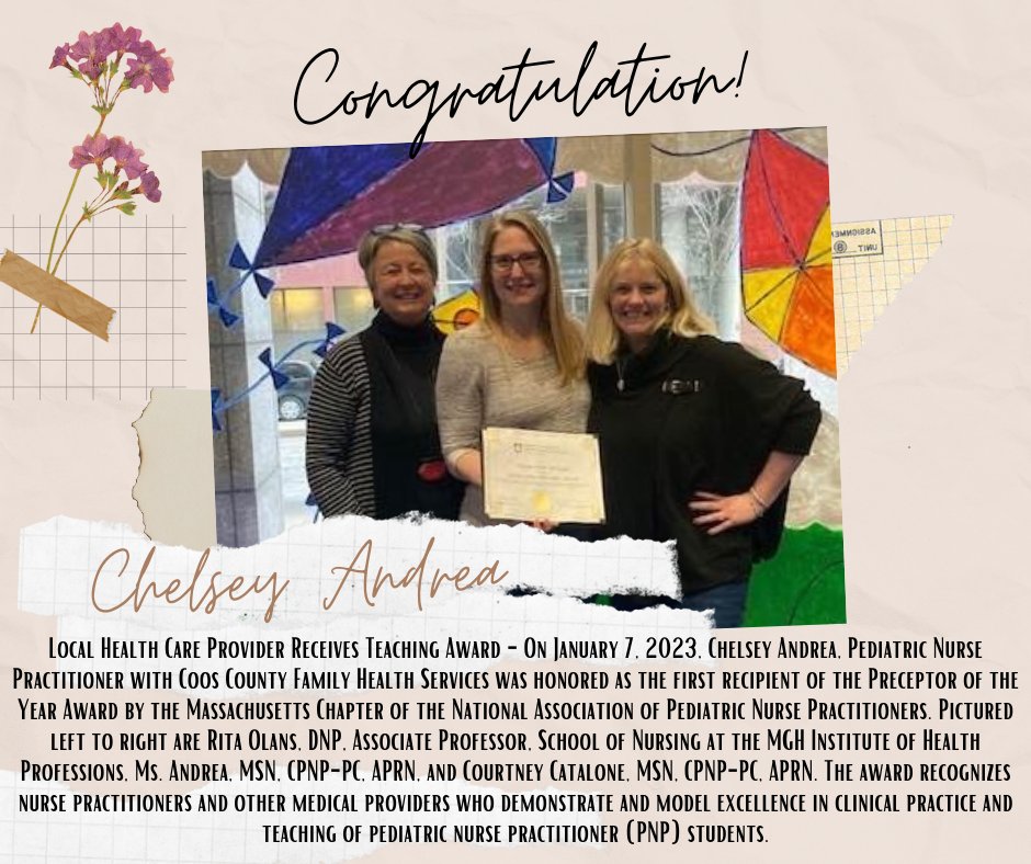 CCFHS_ORG's tweet photo. Chelsey Andrea, Pediatric Nurse Practitioner with CCFHS was honored as the 1st recipient of the Preceptor of the Year Award by the MA Chapter of the National Association of Pediatric Nurse Practitioners.  Congratulations Chelsey!!! https://t.co/WIVj7SahD9
