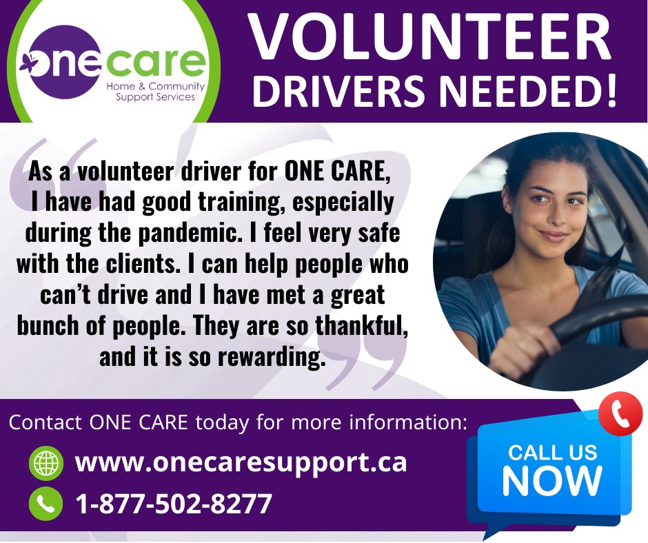 We are in urgent need of volunteer drivers. Can you give a few hours a week to help seniors in your community get to essential medical appointments and programs? For more information on how you can help, contact ONE CARE today.
