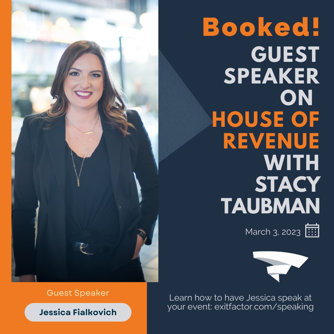 exit__factor's tweet photo. We're excited to announce that @exit__factor president Jessica Fiallkovich will be a guest speaker on @HouseofRevenue with Stacy Taubman. Stay tuned in for the air date. 

Are you interested in having Jessica speak at your event?  Email: info@exitfactor.com. https://t.co/Vgn1ftgN1M