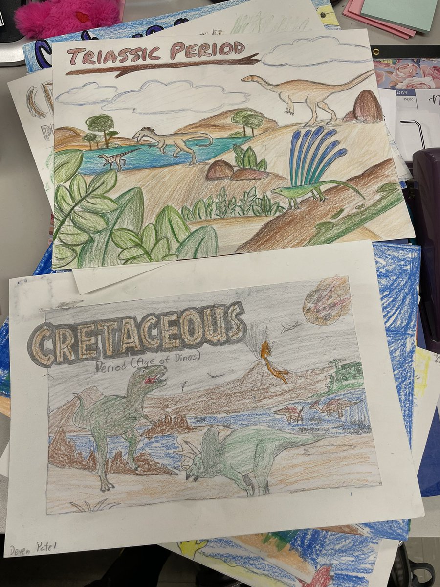 Geologic time period postcards! Made by my 7th grade science students! So creative colorful and fun! 🦖🦣 #science #projects #dinosaurs <a href="/AngZiemba/">Angela Ziemba</a>