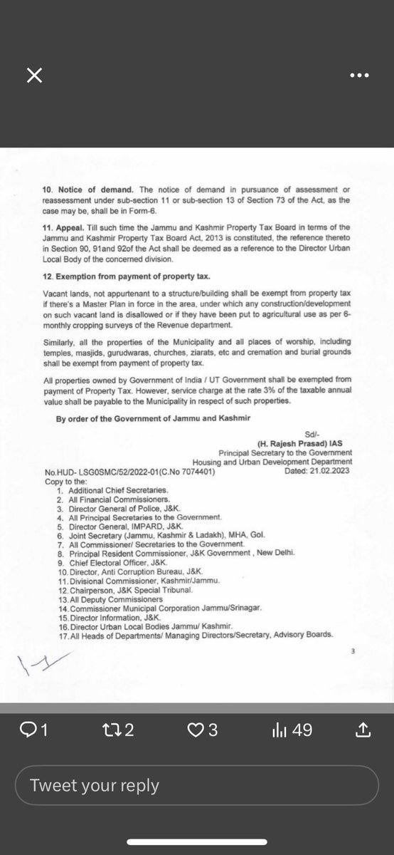 namrtasharma100's tweet photo. I strongly dissent with Govt's decision to impose property tax amidst soaring inflation, high unemployment rates &amp; struggling businesses. Such edict is likely to compound the miseries of our citizens &amp; further impede regional economy. Repeal this Municipal tax law at once. https://t.co/HsYZ92pHBO