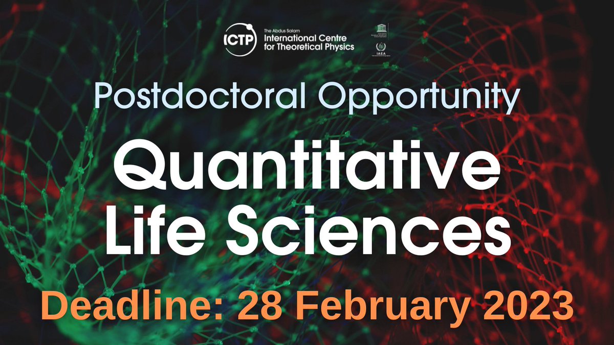 #Deadline approaching for a Postdoctoral Fellowship in the field of Mathematical Statistical #Physics, #InformationTheory, Theoretical #MachineLearning 

Apply now! ➡️ ictp.it/opportunity/po…

#workatICTP