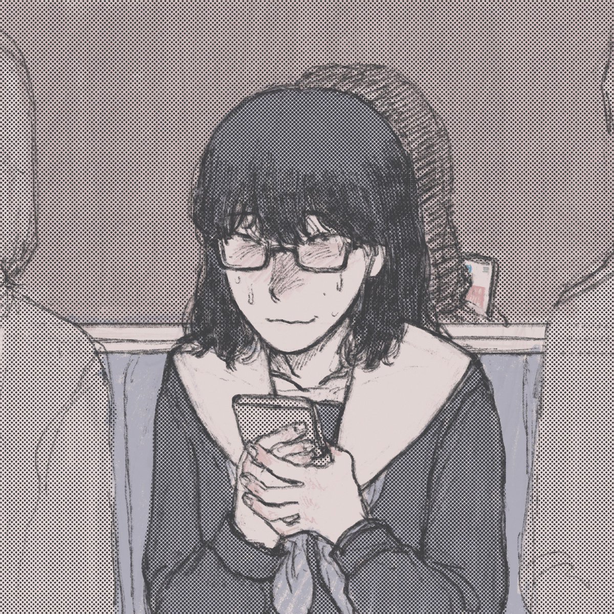 1girl glasses school uniform phone cellphone black hair jimiko  illustration images