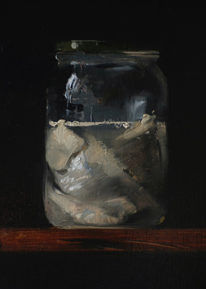 A jar of homemade pickled herring.
Last of it's kind? Coastal fishermen report dramatically smaller herring catches in the Baltic Sea. 
#sillife #paintedfromlife #inlagdsill #strömming #overfishing #endangered #lastchancetosee #contemporaryart #vanitas #silleben