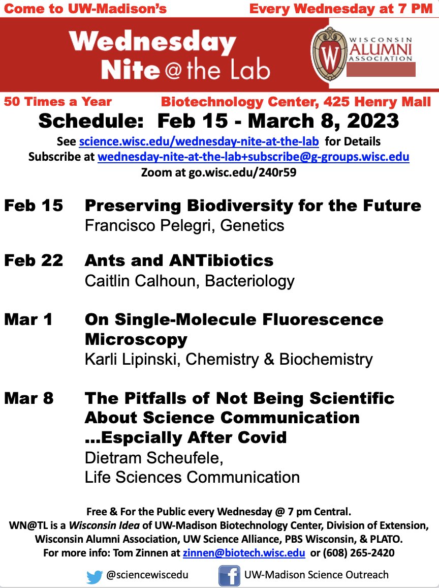 What could ants possibly have to do with antibiotics?  

And how did a colony of leaf-cutter ants in the lobby of <a href="/UWBact/">UW-Madison Department of Bacteriology</a> help people get a grip on the gardens of fungi kept by ants in Central America?

"Ants &amp; ANTibiotics" 2/22 7p CT w/ Caitlin Calhoun <a href="/uwcurrielab/">Currie-Lab Ants</a> 
<a href="/WisAlumni/">Wisconsin Alumni</a>