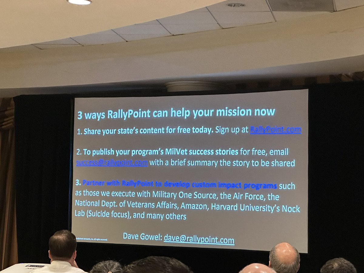 Excellent presentation at NASDVA Conf by DAVID GOWEL, CEO of RallyPoint. RallyPoint = LinkedIn for Veterans–peer to peer site that supports MilVets throughout the journey–enlistment, service, deployments &amp; transition &amp; post-service support. rallypoint.com #IowaVeterans