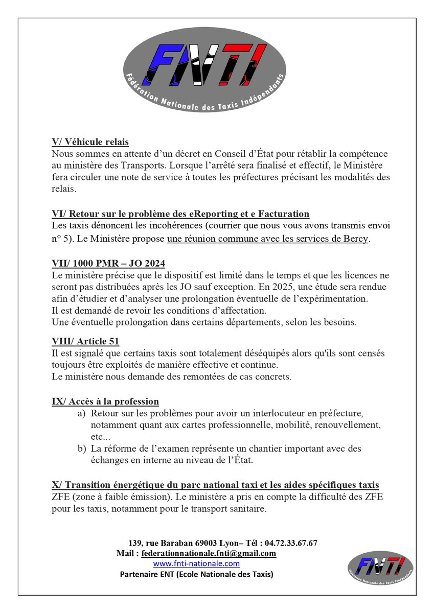 NationaleFnti's tweet photo. Chers Collègues Taxis,

La FNTI était conviée à une réunion de travail vendredi 17 février 2023 au Ministère des transports afin d’échanger sur les chantiers en cours
De nombreux sujets ont été abordés
Aussi, je vous prie de trouver ci-joint son compte rendu https://t.co/NFDCc8DMr2