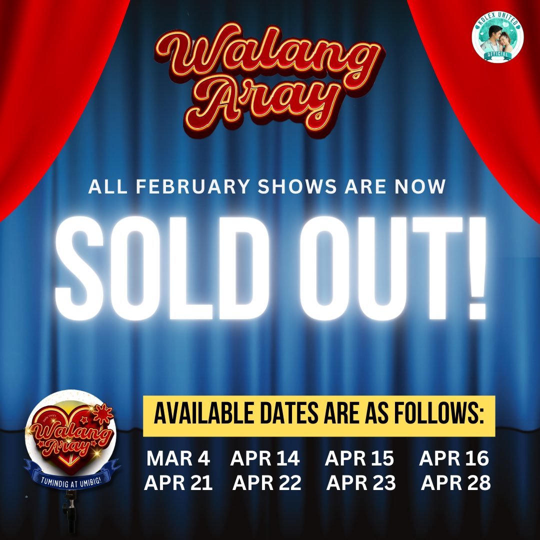 kluofc_'s tweet photo. “FEB SWEEP, BABY!”

Patuloy pa rin ang pagdagsa ng mga tao sa teatro dahil lahat sila, gustong makilala sina Tenyong at Julia! 🤩

Ikinagagalak nila ang inyong patuloy na pagtangkilik at pagsuporta. 

#PETAWalangAray | #KDLex https://t.co/Qhc8Mp9uSD