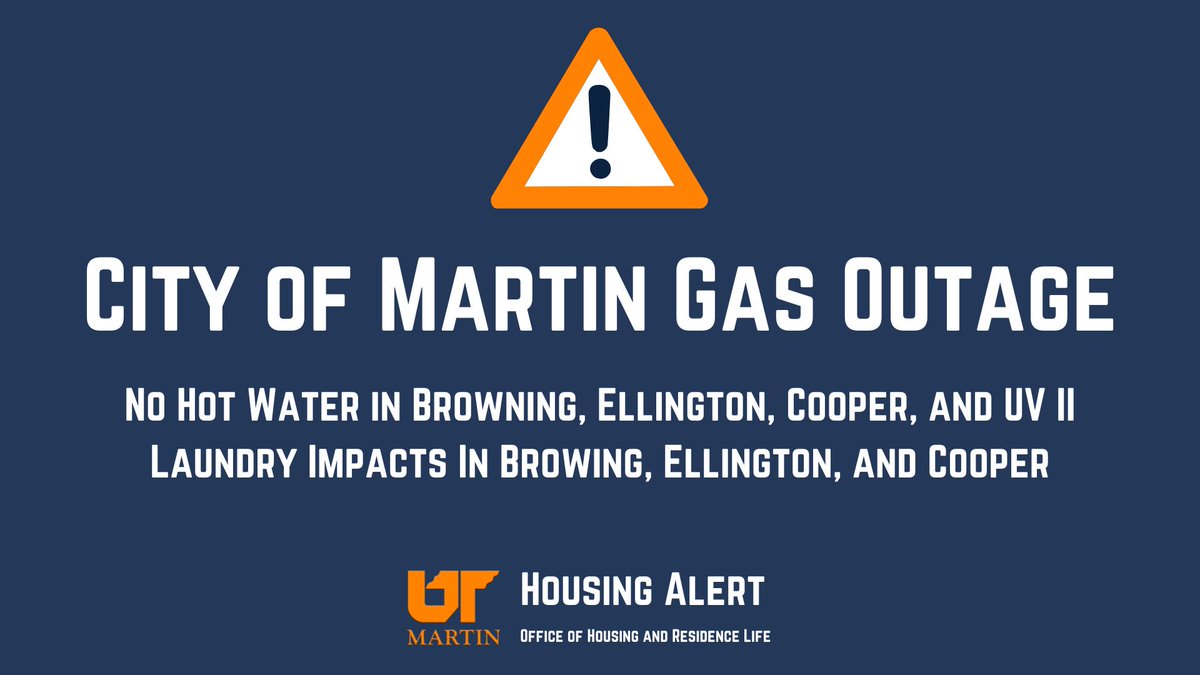 The City of Martin is experiencing a city wide gas outage. Technicians are working to repair this. We have not been provided an ETA for repair at this time. We will update you when the repairs have been made by the city.