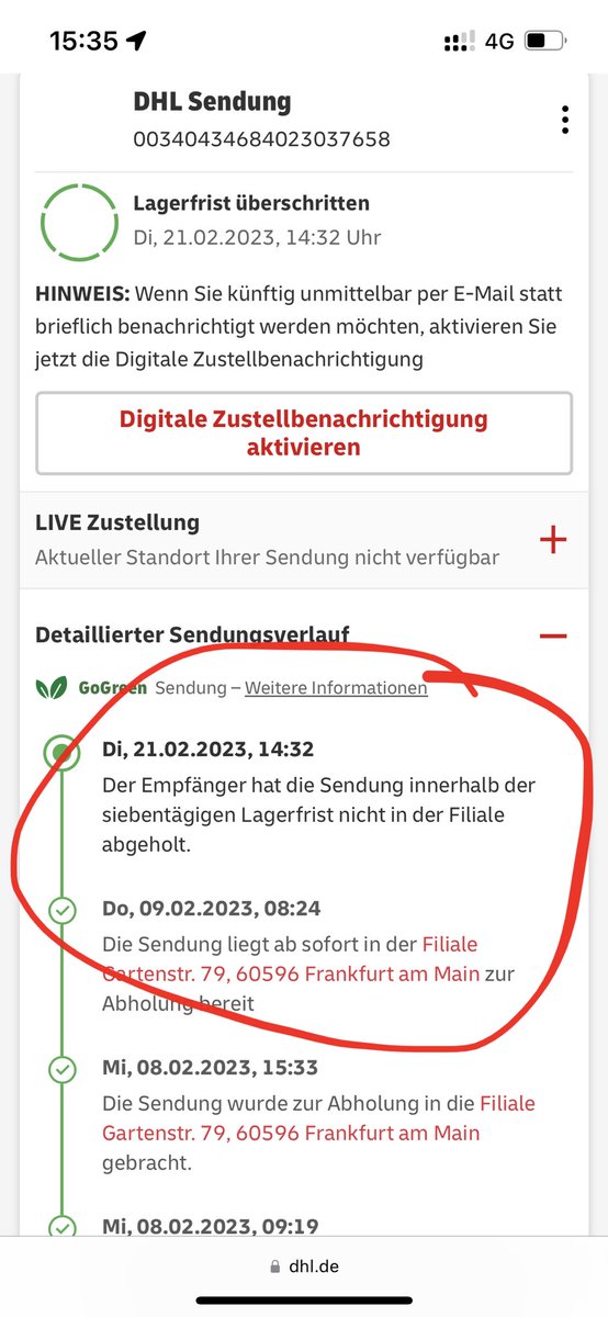 nimaRuns's tweet photo. Ach wie toll ⁦@DHLPaket⁩ - jetzt hat der Kioskbetreiber das Paket gefunden. Als ich am Montag, den 13.02. dort war, meinte er nur er könne es nicht finden und wolle jetzt nicht nach dem Paket suchen. #saftladen https://t.co/tKtsmT8BRi