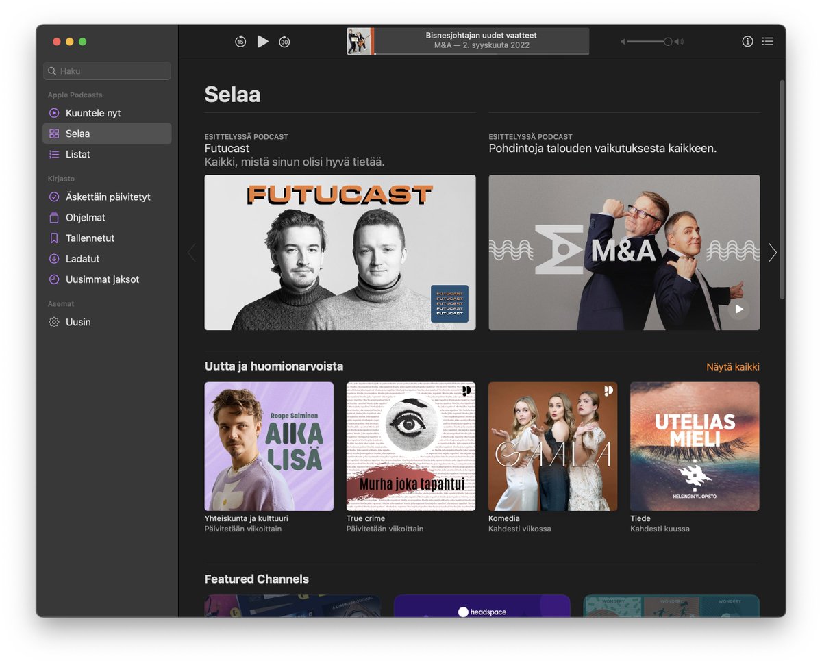 Applen podcast-sovelluksen esittelyssä-osiossa on kovin tutun näköinen sarja! <a href="/Maliranta/">Mika Maliranta</a> <a href="/MattiApunen/">Matti Apunen</a> #podcastfi