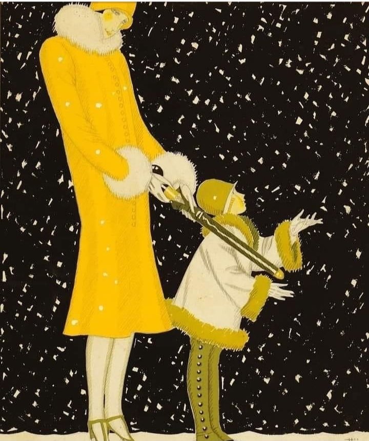 An elegant Woman and Snowfall by Marcel Jacques Hemjic, 1925

#illustration #frenchartist