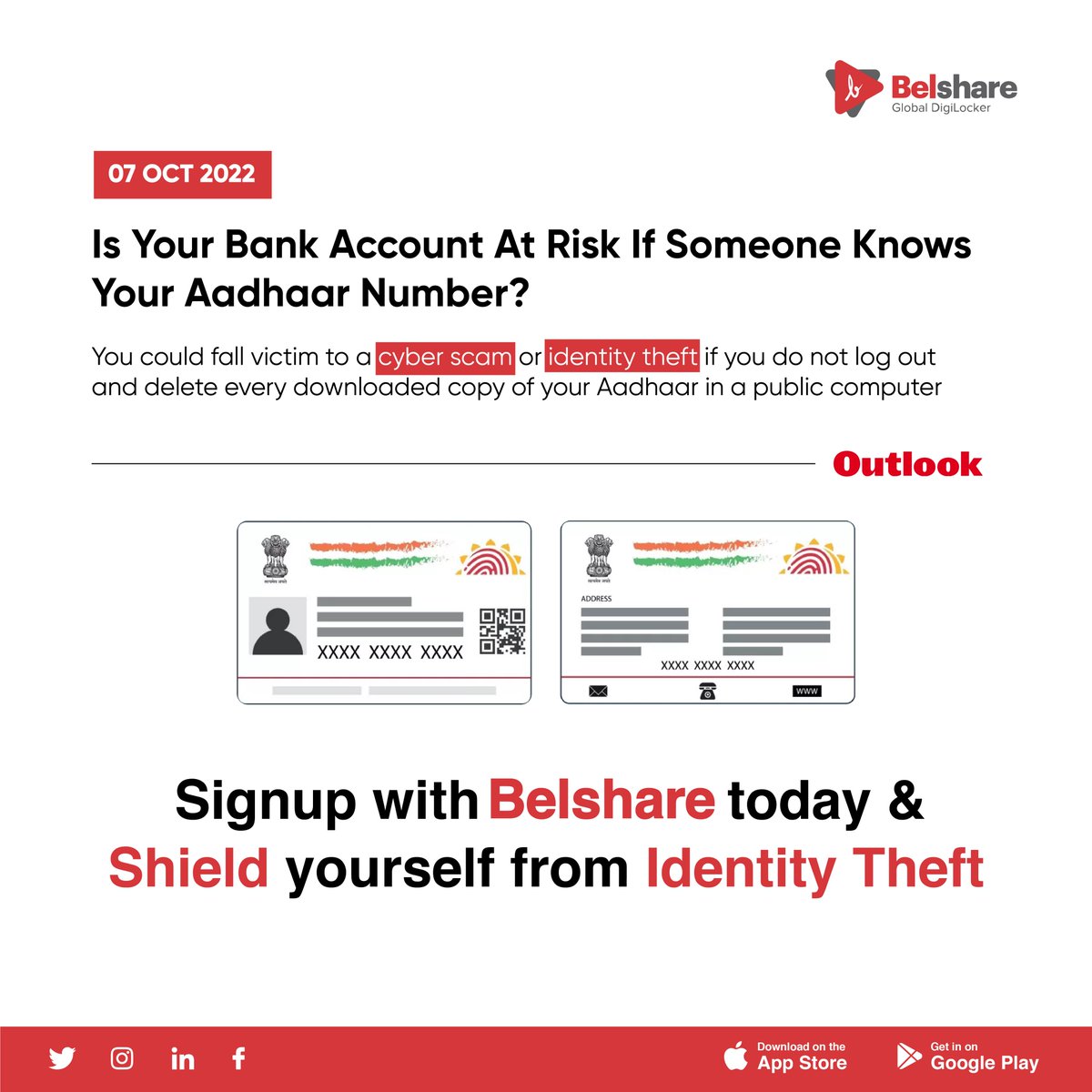 Belshare_Global's tweet photo. Don’t Deposit your Aadhar Photocopies at places such as Hotels or Hospitals. 

The Belshare App enables you to share your valuable data such as Aadhar Cards in a More Secure Way! 
Have you Downloaded the #Belshare App yet?

#datasecurity #dataprotection #dataprivacy #datasharing https://t.co/20qESlF6cY