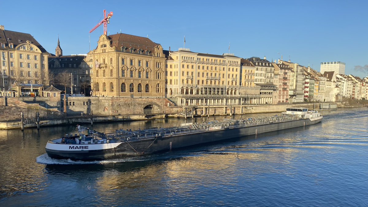 Inland tanker MARIE eastbound at Mittlere Brücke #maritimebasel