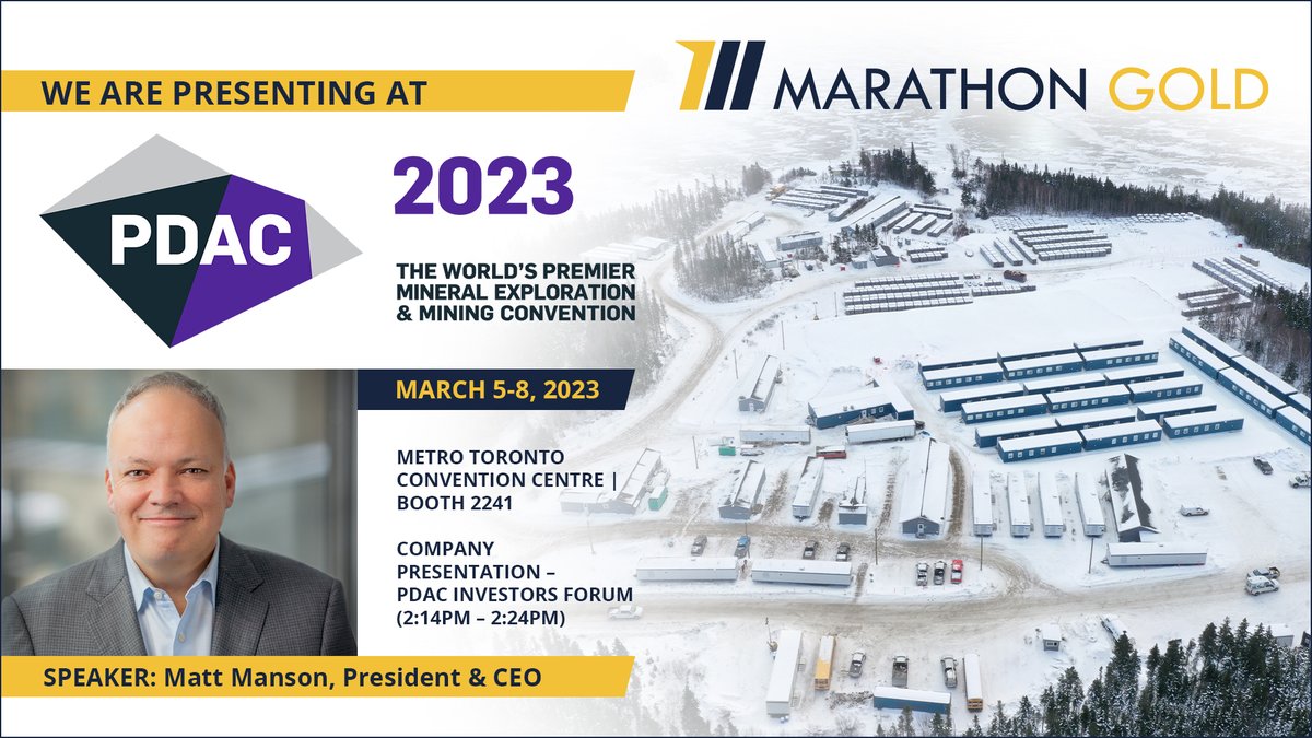 CalibreVGP's tweet photo. Marathon will be attending @the_PDAC March 5-8. Be sure to stop by our booth 2241 to meet some of our team in the #investorsexchange. 

CEO @MattLManson will also be presenting at the PDAC investors forum Tues March 7 @ 2:14PM to give an update on the #ValentineGoldProject https://t.co/82xZL41MG4