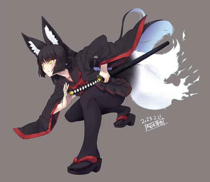帯刀黒タイツ狐ちょっと加筆 