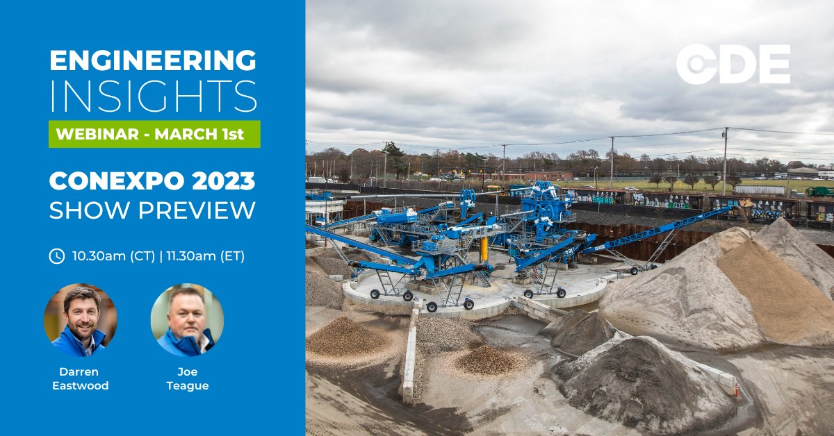 cdegroup's tweet image. With just 3 weeks to #CONEXPOCONAGG, we're offering a sneak peek of what will be in store on our booth across the five day event.

📅 Wednesday, March 1st
🕥 10:30 CT | 11:30 ET

🎟️ Register today to secure your seat: bit.ly/3Z02eBq

#RecyclingRocks #WashingWorks